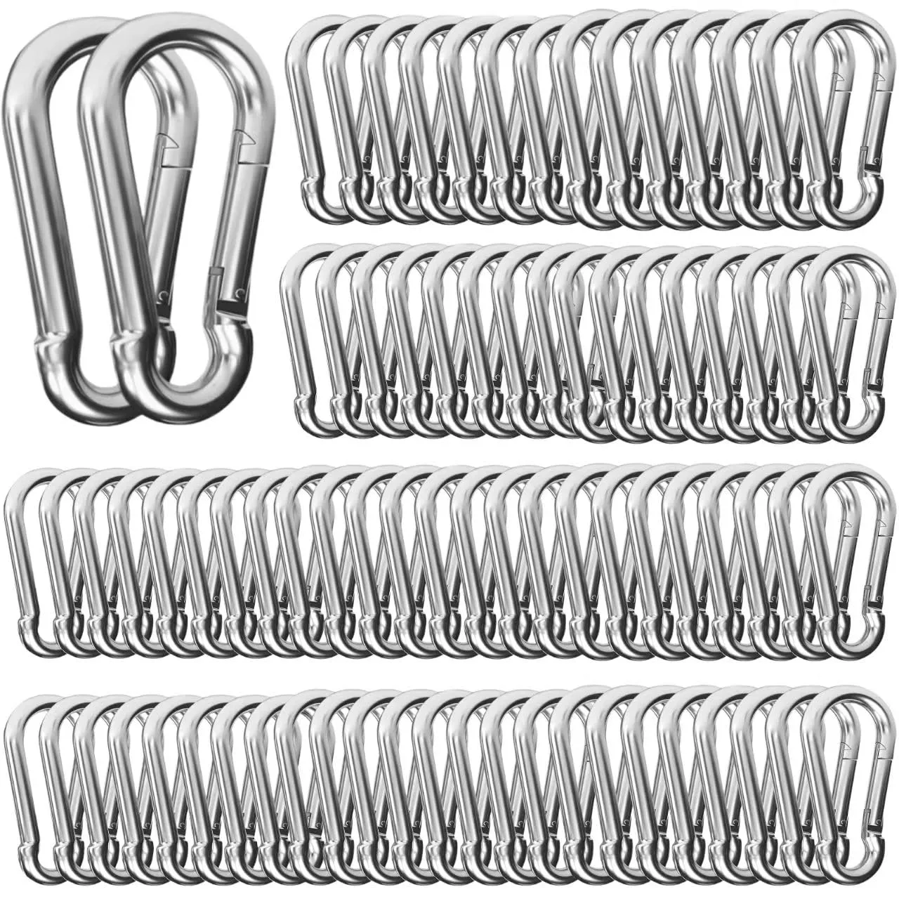 120PCS M4 Spring Snap Hook Carabiner Clips, Heavy Duty Galvanized Steel, 1.57 Inch Mini Quick Links for Camping, Hiking, Fishing, Traveling, Swing Sets, and Outdoor Activities