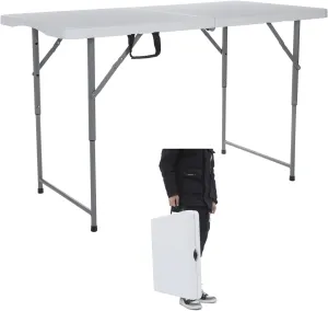 122CZ Folding Table 4-Foot Portable Small Table Semi Practical Table Small Indoor and Outdoor Adjustable Height with Handle Folding Table, Camping and Gathering