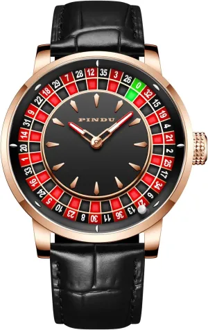 1.8 Inches Roulette Wheel Automatic Watches for Men, NH35A Movement Design Shake and Rotate Automatically 50M Waterproof Mens Unique American Style Roulette, Mechanical Watch for Game Night (6616-Black)