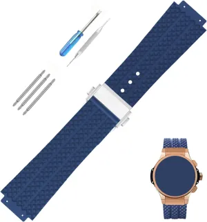 19mm*25mm*22mm Rubber Watch Band replacement for Hublot Big Bang 25 mm Diamond Pattern Silicone Strap Wirstband accessories with Buckle for Men and Women