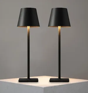 2 Pack Cordless Table lamp, 5200mAh Battery Operated Lamp,3 Color Stepless Dimming Desk Lamp,IP54 Waterproof Outdoor Table Lamps for Restaurant/Bedroom/Bars/Camping/Cafe Night Light (Black-2)