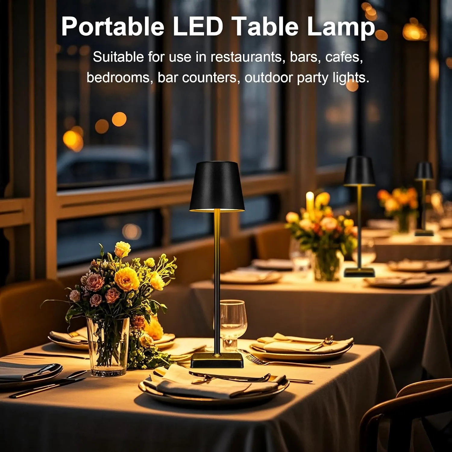 2 Pack Cordless Table Lamps,Rechargeable Outdoor Solar LED Lamp,Portable USB Desk Lamp Waterproof,2000mAh Battery Operated,Touch Stepless Dimming Light for Bedroom,Restaurants,Patio,Camping,Black