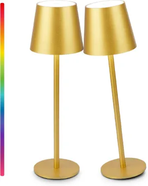 2-Pack Gold RGB Cordless Table Lamp, 5200mAh RGB 8 Modes & Touch Control Rechargeable Battery Desk Lamp, IP54 Waterproof Outdoor Table lamp for Bedroom/Outdoor/Restaurant/Camping/Bars(Gold)