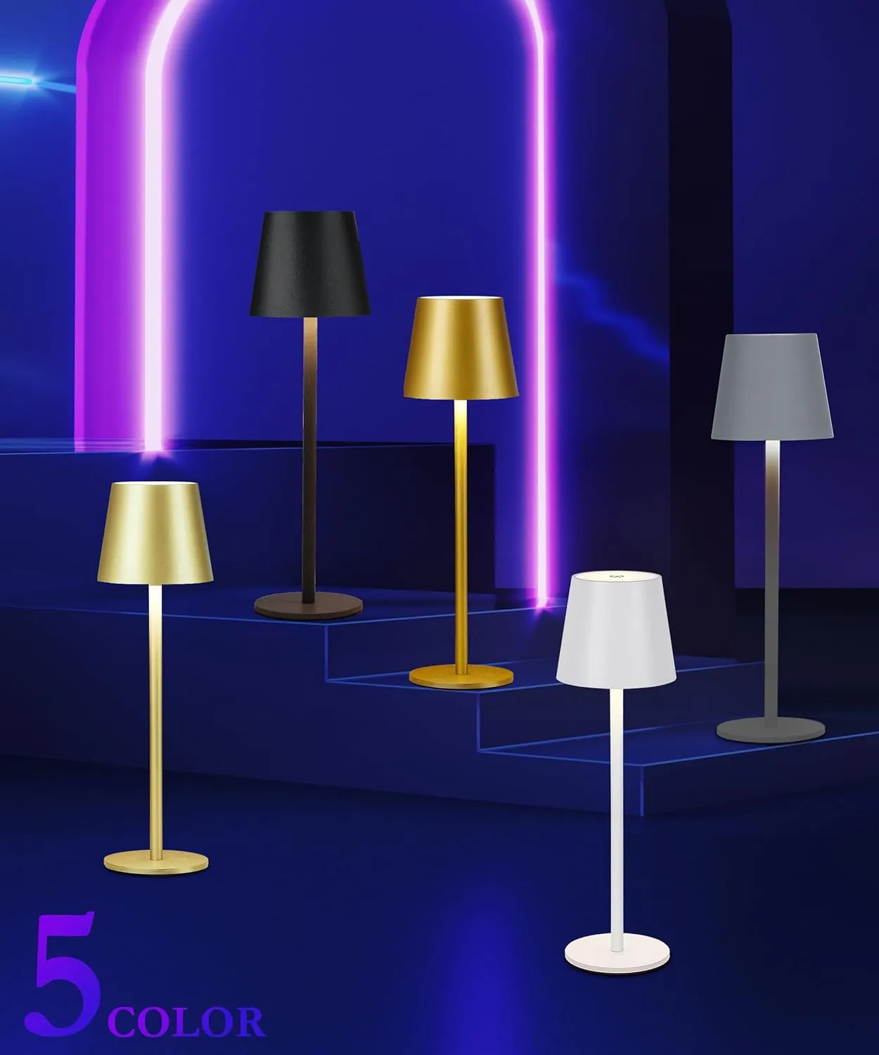 2-Pack Gold RGB Cordless Table Lamp, 5200mAh RGB 8 Modes & Touch Control Rechargeable Battery Desk Lamp, IP54 Waterproof Outdoor Table lamp for Bedroom/Outdoor/Restaurant/Camping/Bars(Gold)