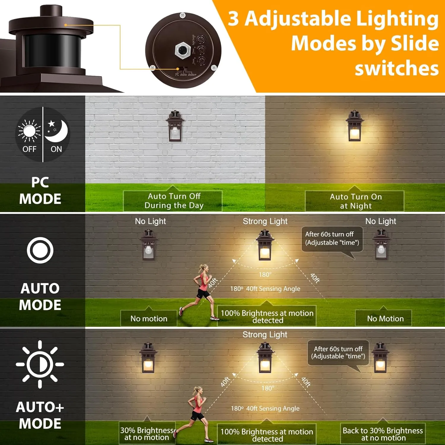 2 Pack Porch Lights with GFCI Outlet,Bronze Dusk to Dawn Motion Sensor Outdoor Light,3-Mode Wall Exterior Lighting Fixture,Waterproof Outside Lights Sconce for House Front Door