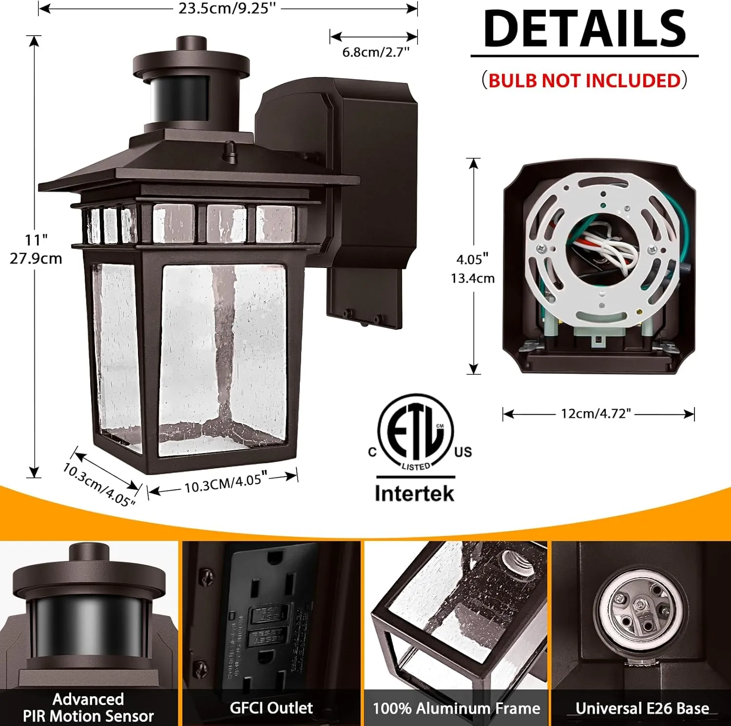 2 Pack Porch Lights with GFCI Outlet,Bronze Dusk to Dawn Motion Sensor Outdoor Light,3-Mode Wall Exterior Lighting Fixture,Waterproof Outside Lights Sconce for House Front Door