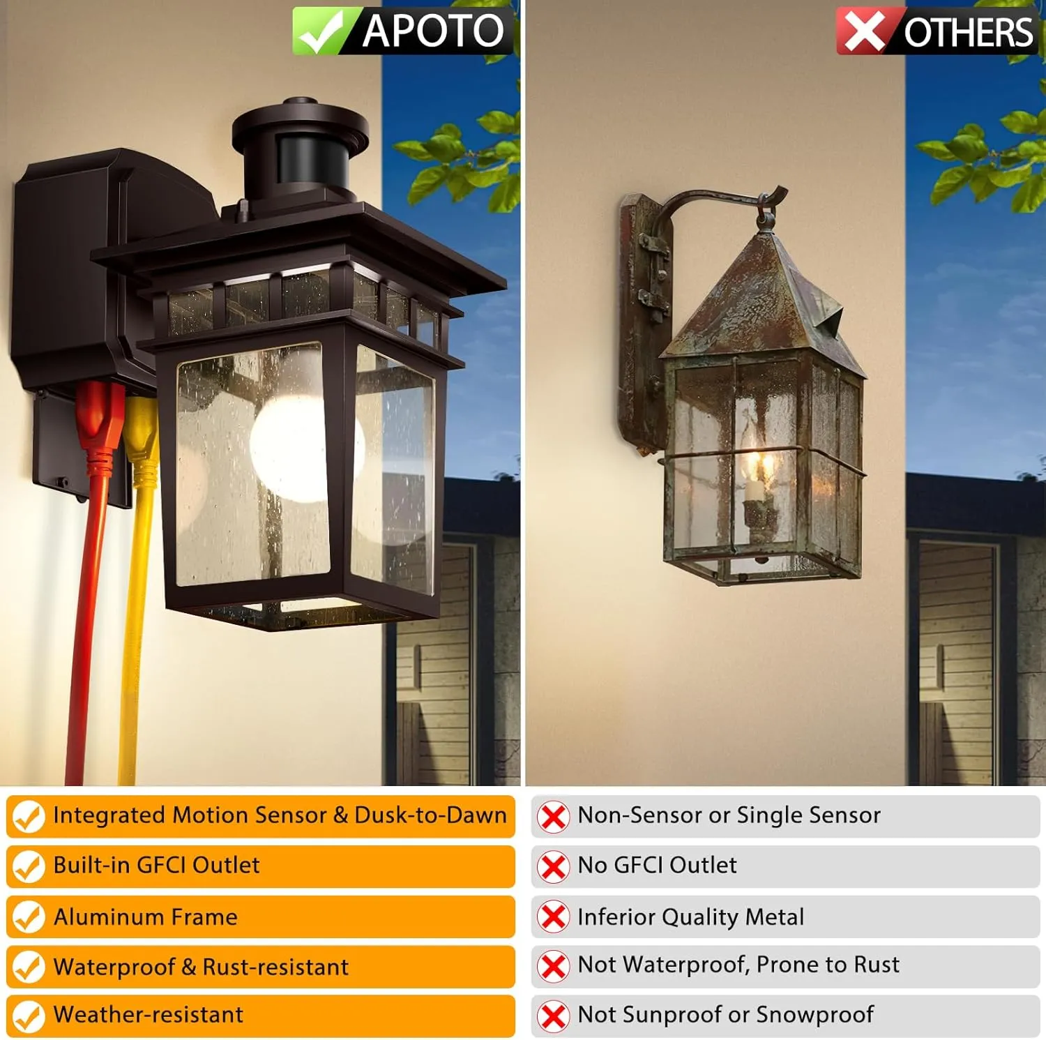 2 Pack Porch Lights with GFCI Outlet,Bronze Dusk to Dawn Motion Sensor Outdoor Light,3-Mode Wall Exterior Lighting Fixture,Waterproof Outside Lights Sconce for House Front Door