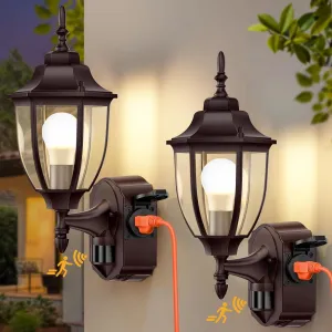 2 Pack Porch Lights with Outlet, Motion Sensor Outdoor Lights, Updated Dusk to Dawn Exterior Lighting Fixtures, Waterproof Anti-Rust Aluminum Outside Lights for House Entryway Garage, Bronze