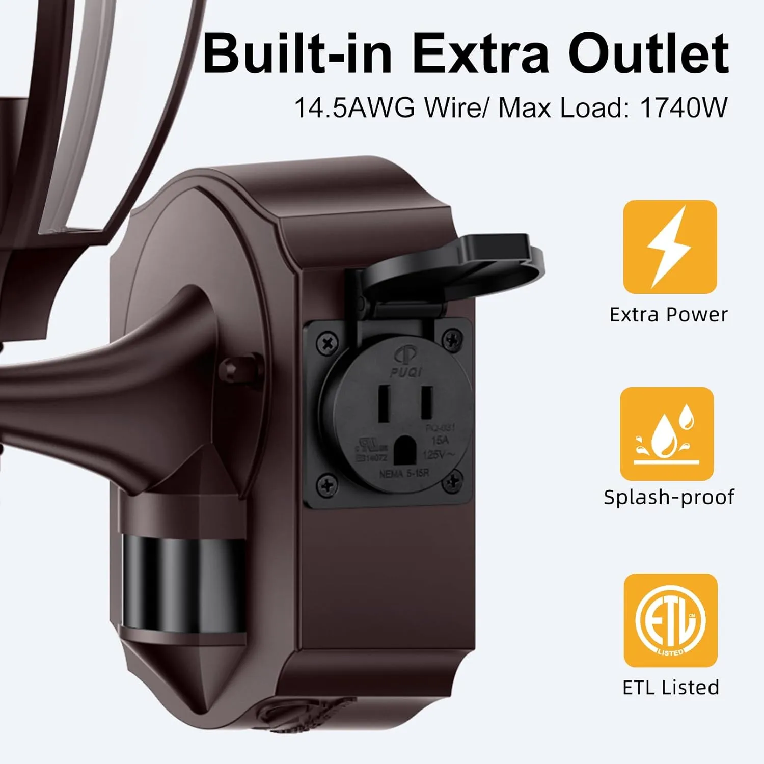 2 Pack Porch Lights with Outlet, Motion Sensor Outdoor Lights, Updated Dusk to Dawn Exterior Lighting Fixtures, Waterproof Anti-Rust Aluminum Outside Lights for House Entryway Garage, Bronze