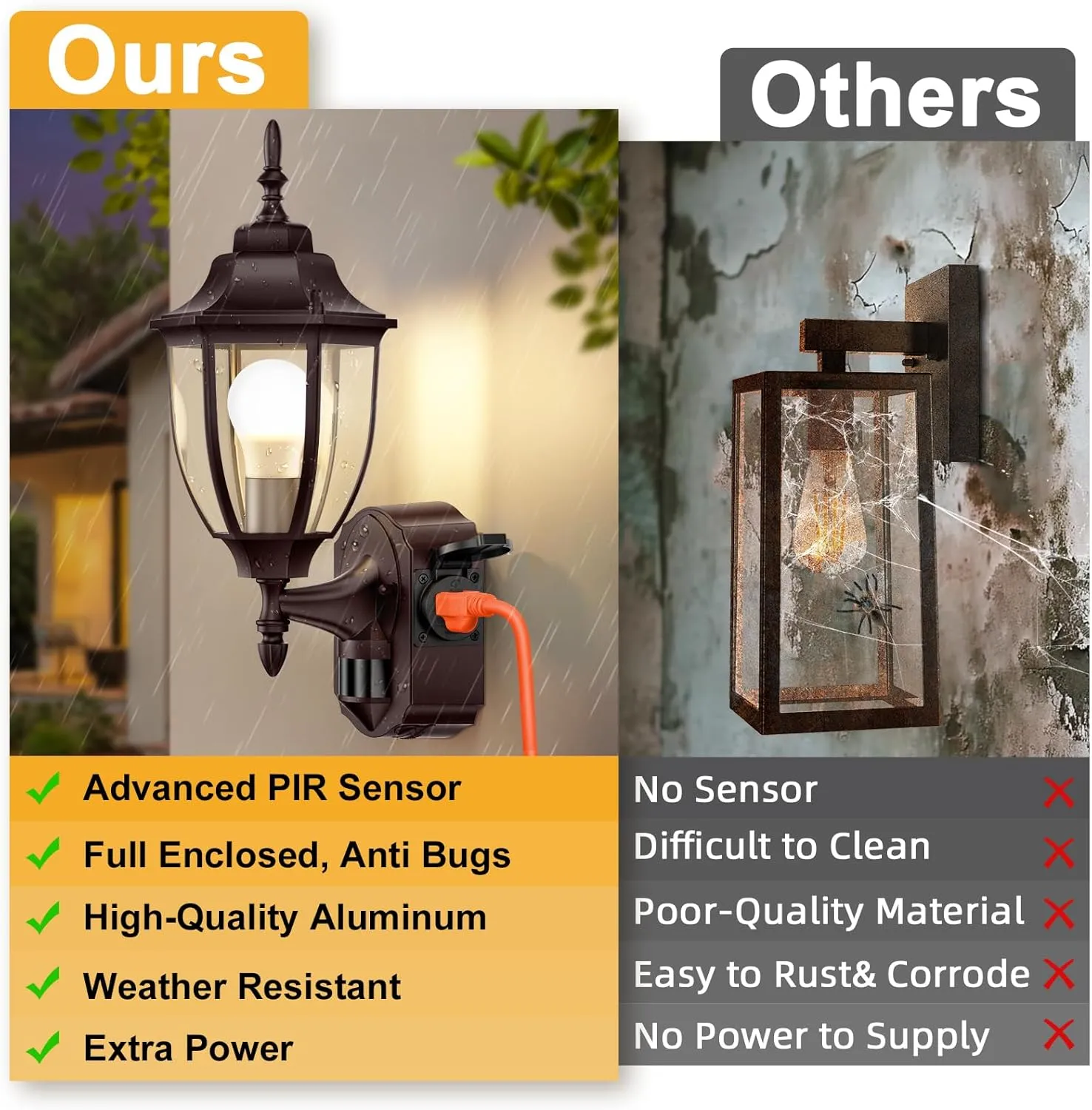 2 Pack Porch Lights with Outlet, Motion Sensor Outdoor Lights, Updated Dusk to Dawn Exterior Lighting Fixtures, Waterproof Anti-Rust Aluminum Outside Lights for House Entryway Garage, Bronze