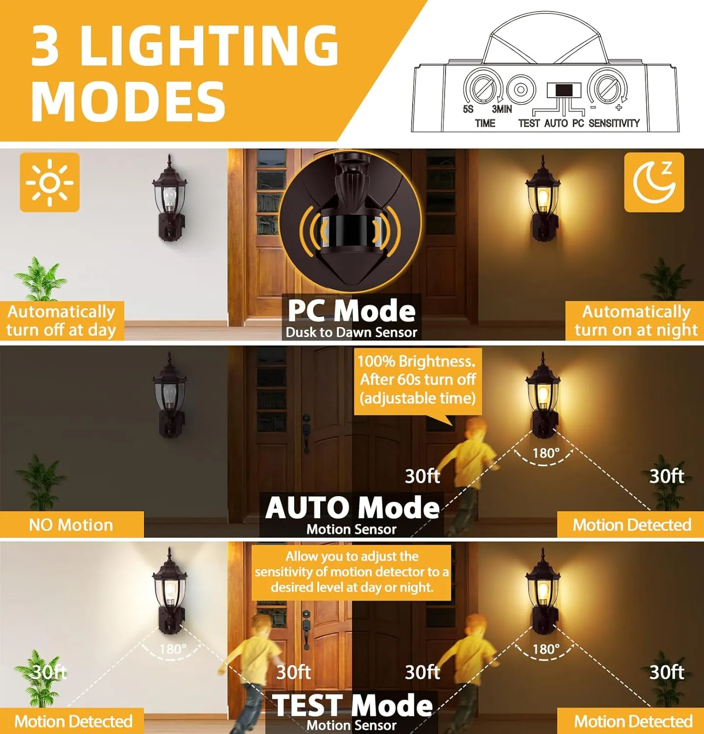2 Pack Porch Lights with Outlet, Motion Sensor Outdoor Lights, Updated Dusk to Dawn Exterior Lighting Fixtures, Waterproof Anti-Rust Aluminum Outside Lights for House Entryway Garage, Bronze