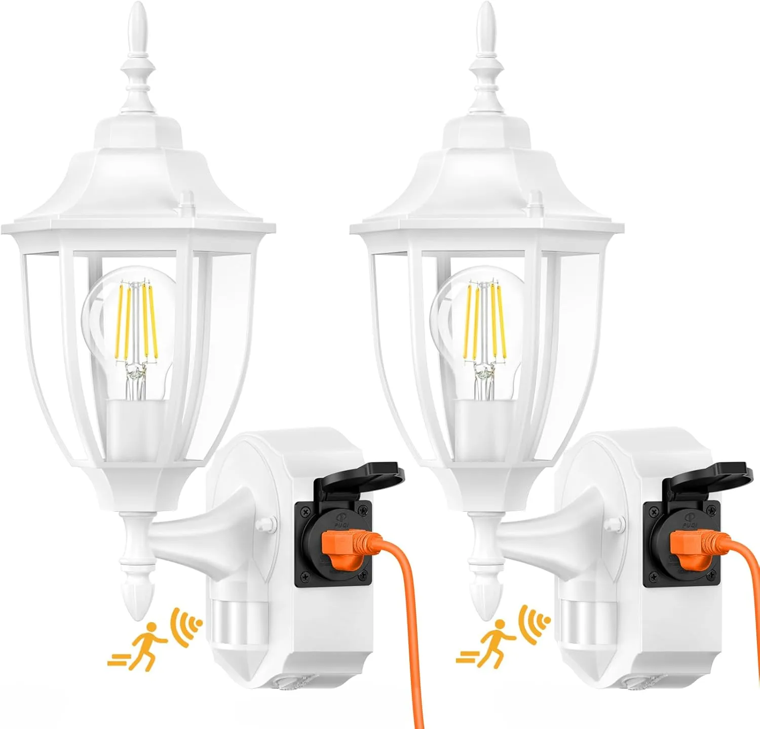 2 Pack Porch Lights with Outlet, Motion Sensor Outdoor Lights, Updated Dusk to Dawn Exterior Lighting Fixtures, Waterproof Anti-Rust Aluminum Outside Lights for House Entryway Garage, White