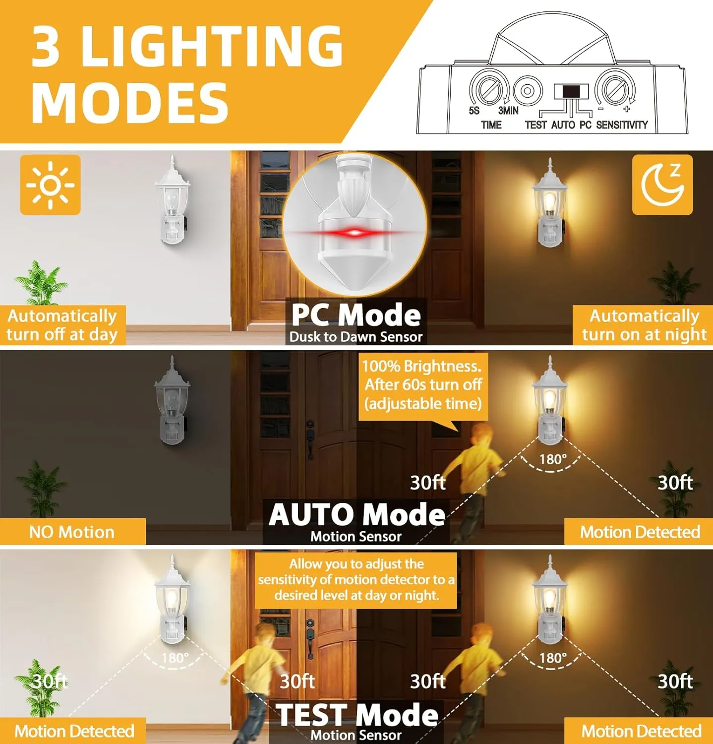 2 Pack Porch Lights with Outlet, Motion Sensor Outdoor Lights, Updated Dusk to Dawn Exterior Lighting Fixtures, Waterproof Anti-Rust Aluminum Outside Lights for House Entryway Garage, White