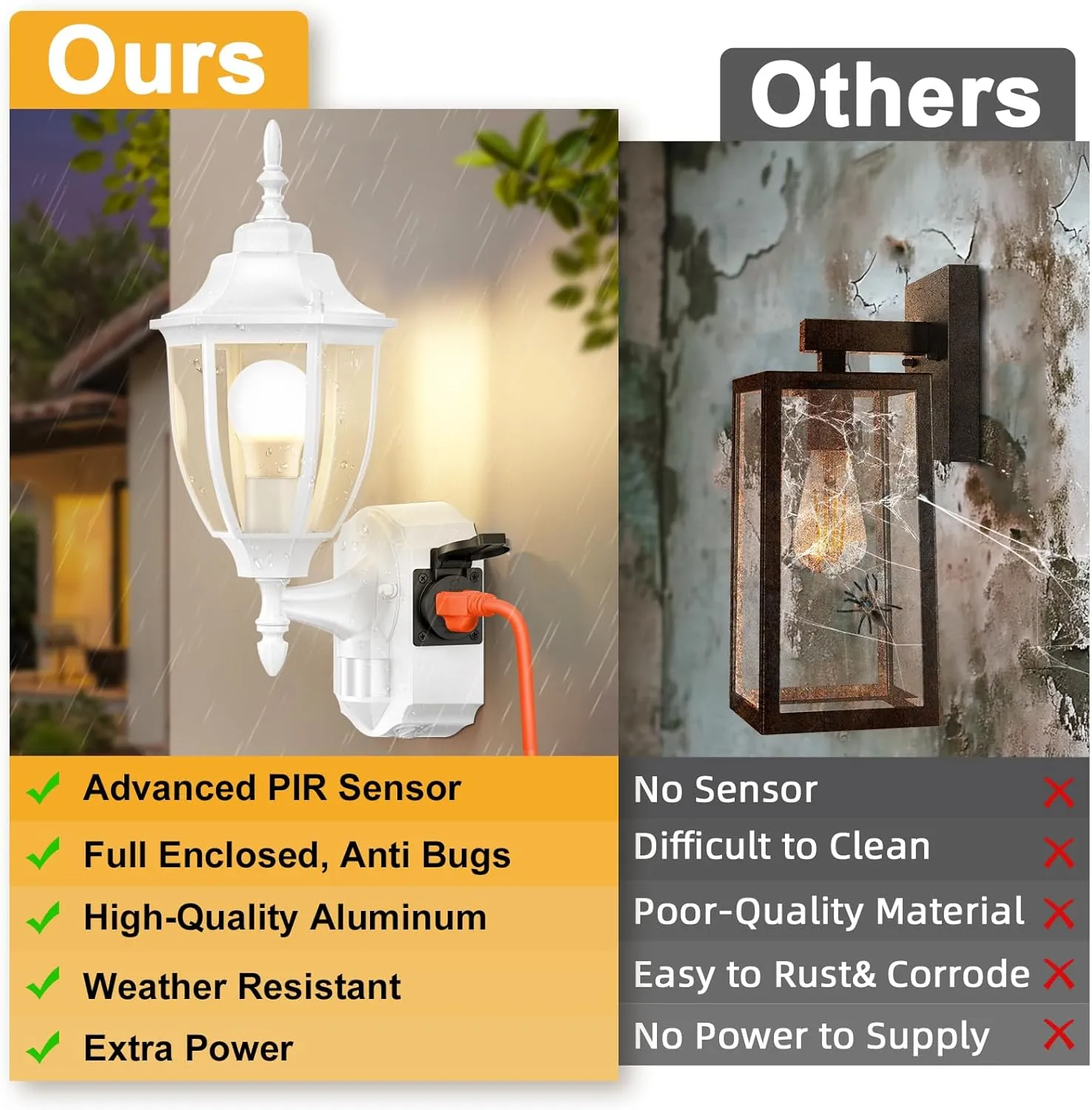 2 Pack Porch Lights with Outlet, Motion Sensor Outdoor Lights, Updated Dusk to Dawn Exterior Lighting Fixtures, Waterproof Anti-Rust Aluminum Outside Lights for House Entryway Garage, White