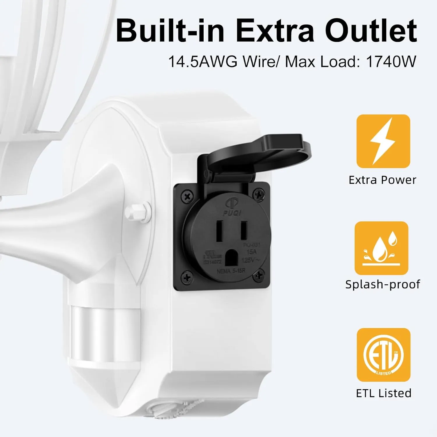 2 Pack Porch Lights with Outlet, Motion Sensor Outdoor Lights, Updated Dusk to Dawn Exterior Lighting Fixtures, Waterproof Anti-Rust Aluminum Outside Lights for House Entryway Garage, White