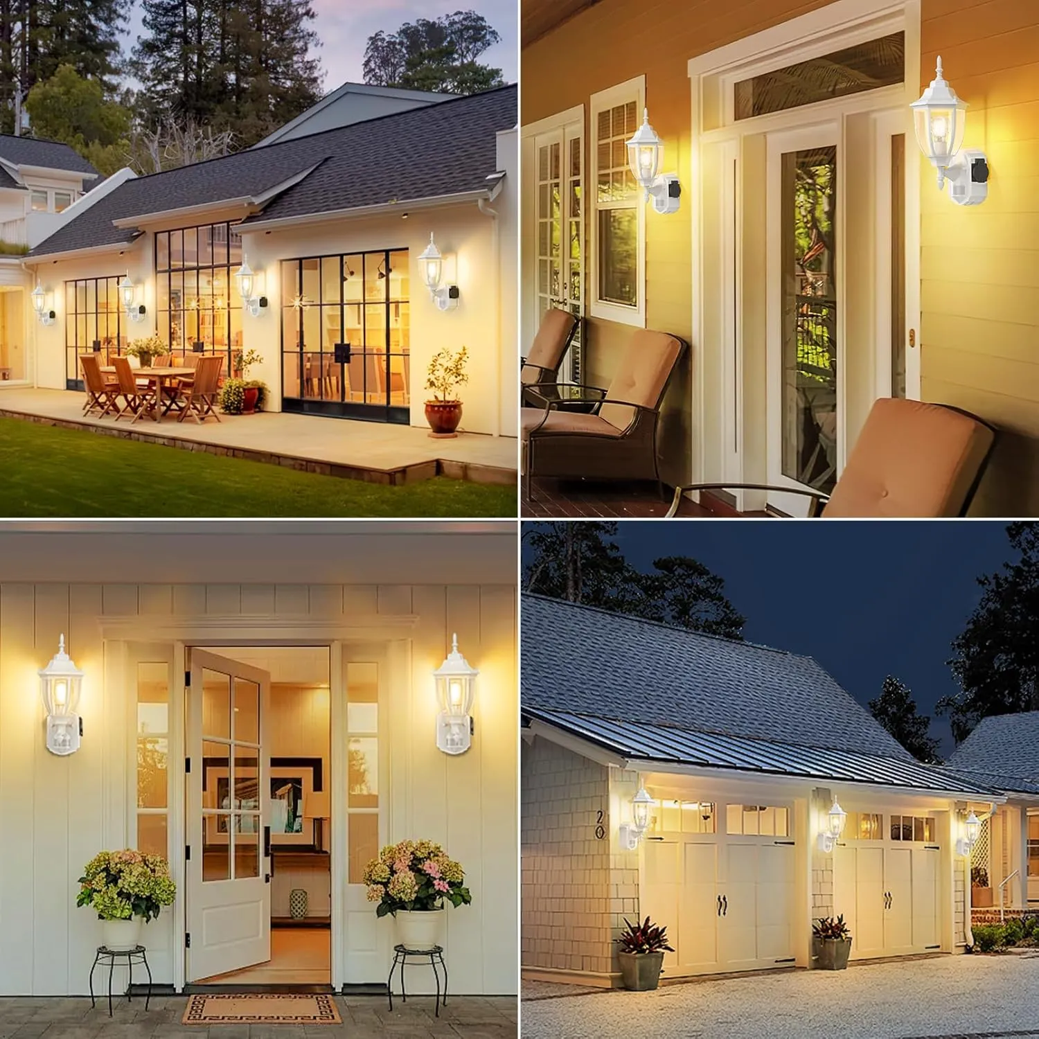 2 Pack Porch Lights with Outlet, Motion Sensor Outdoor Lights, Updated Dusk to Dawn Exterior Lighting Fixtures, Waterproof Anti-Rust Aluminum Outside Lights for House Entryway Garage, White