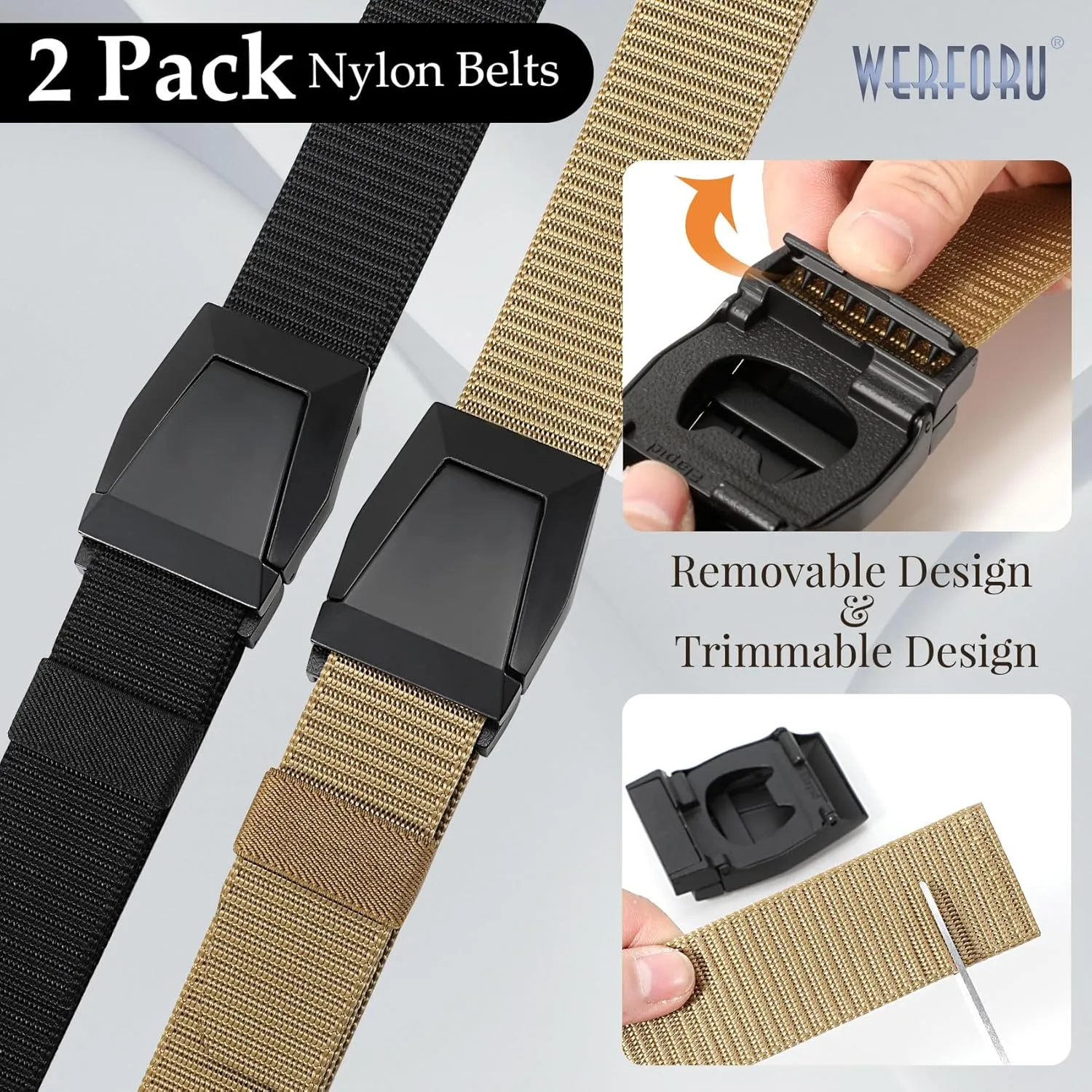 2 Pack WERFORU Tactical Nylon Belt for Men - Nylon Web Belt with Quick Release Metal Buckles