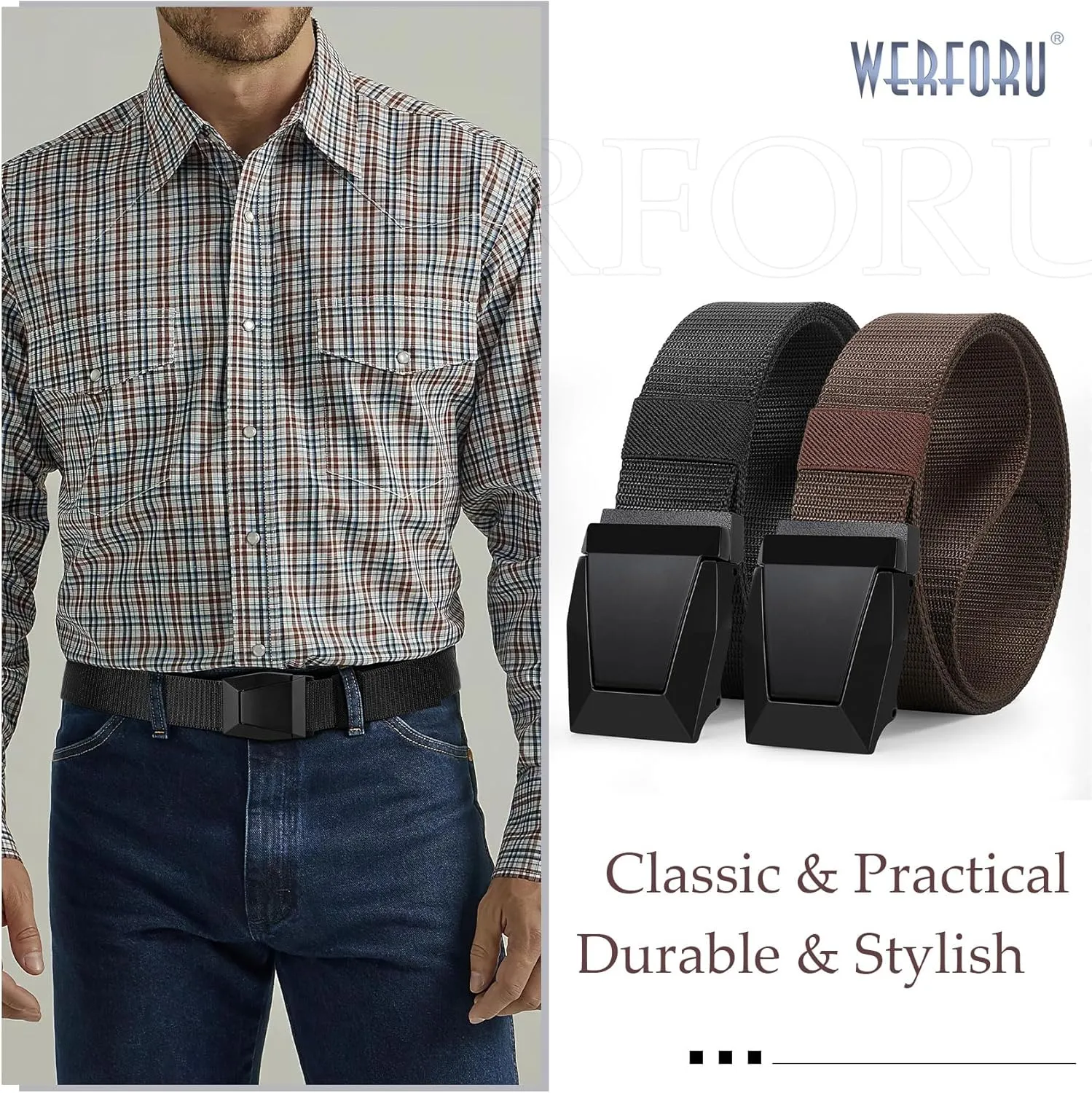 2 Pack WERFORU Tactical Nylon Belt for Men - Nylon Web Belt with Quick Release Metal Buckles