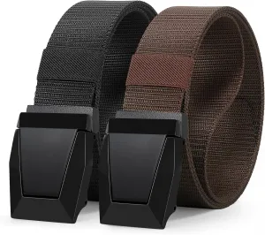 2 Pack WERFORU Tactical Nylon Belt for Men - Nylon Web Belt with Quick Release Metal Buckles