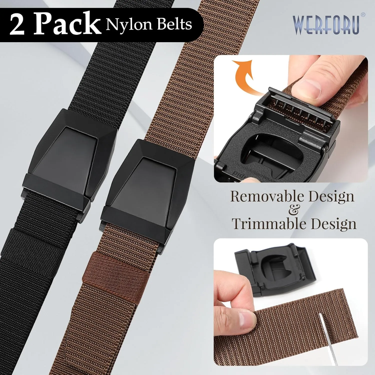 2 Pack WERFORU Tactical Nylon Belt for Men - Nylon Web Belt with Quick Release Metal Buckles