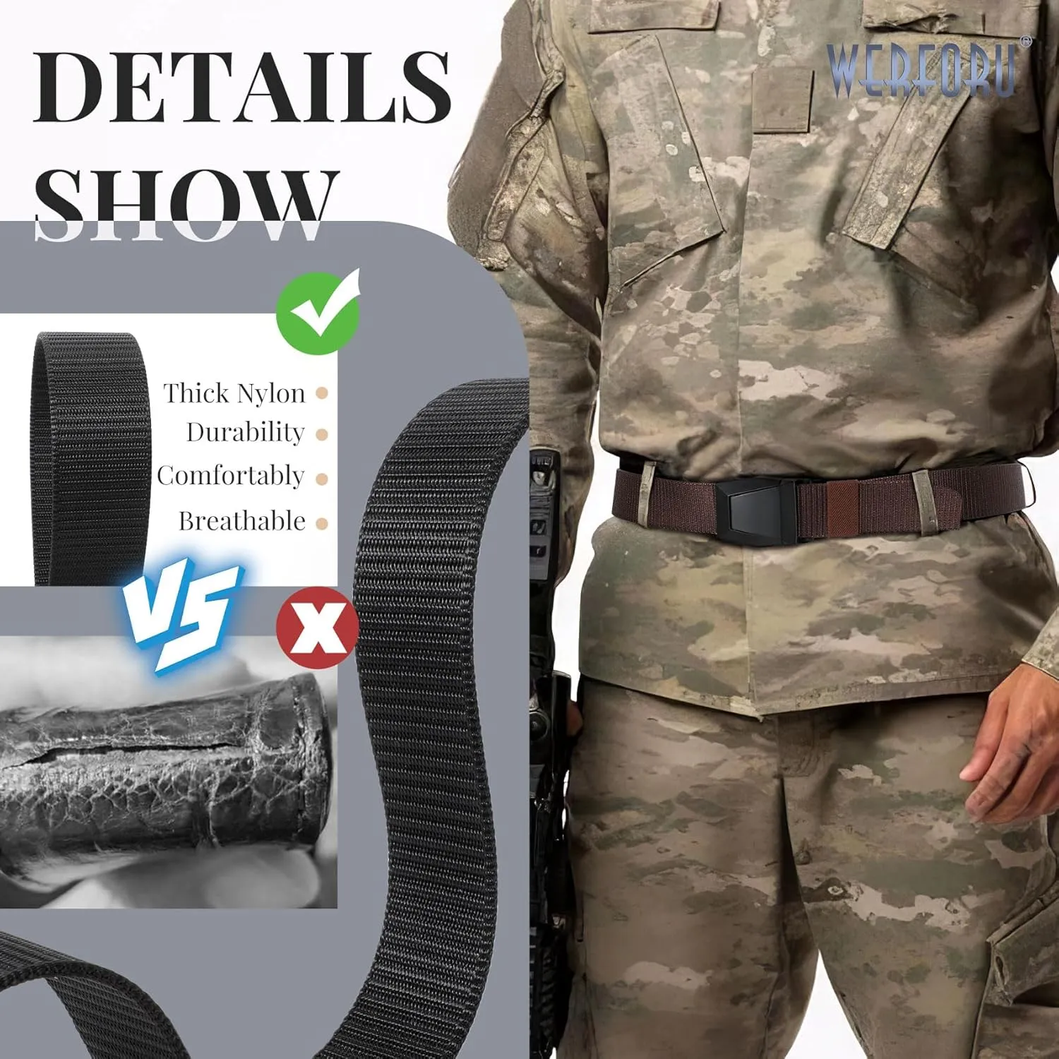2 Pack WERFORU Tactical Nylon Belt for Men - Nylon Web Belt with Quick Release Metal Buckles