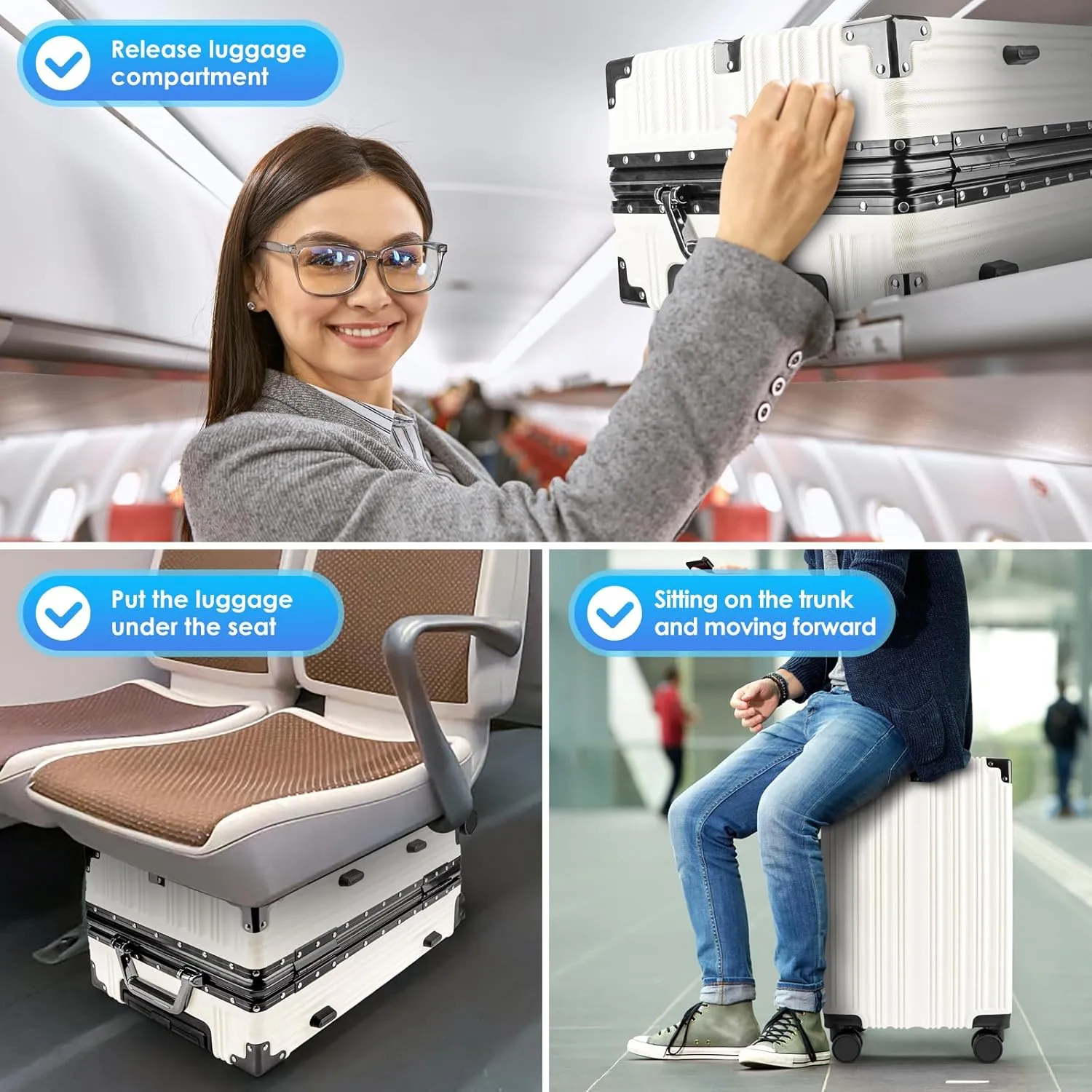 2-Piece Zipperless Luggage Set | 20/28 Inch Airline Approved | TSA Lock, Scratch-Proof Hardshell & Silent Wheels | Lightweight Carry-On for Business Travel (White)