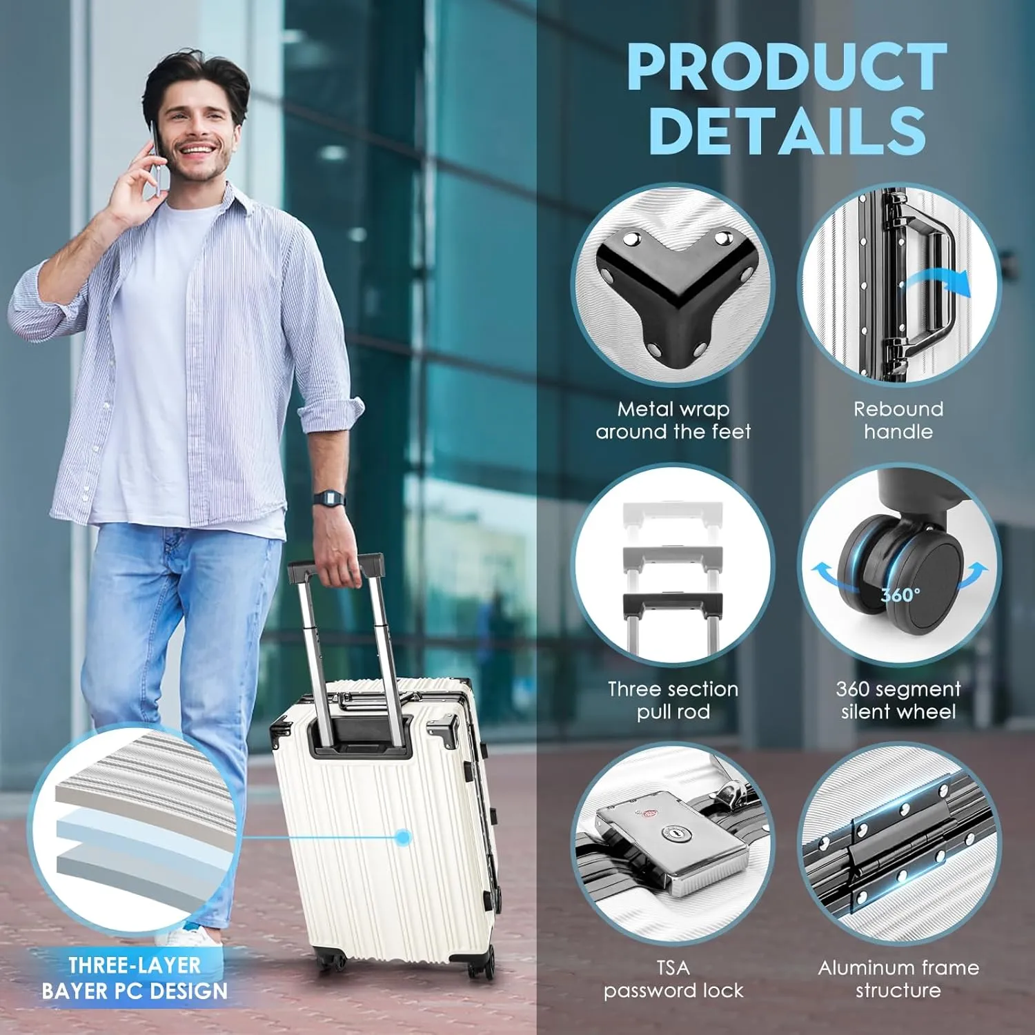 2-Piece Zipperless Luggage Set | 20/28 Inch Airline Approved | TSA Lock, Scratch-Proof Hardshell & Silent Wheels | Lightweight Carry-On for Business Travel (White)
