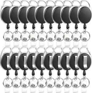 20 Pack Badge Reels Retractable ID Badge Holder with Carabiner Heavy Duty Badge Reel Clip and Key Chain for Work Office