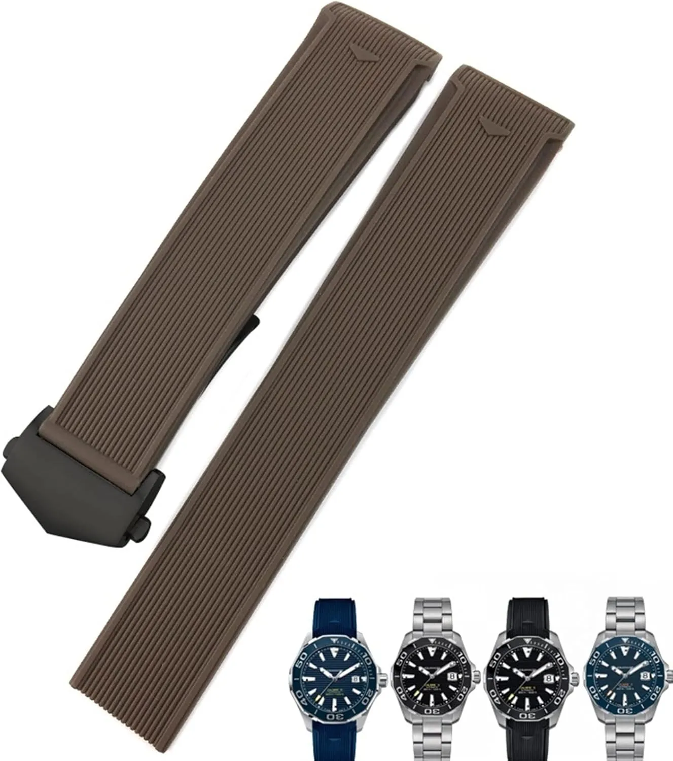 20mm 22mm Rubber Silicone Watch Strap Black Blue Brown Watch Bands for Carrera AQUARACER F1 Diving Waterproof Bracelet