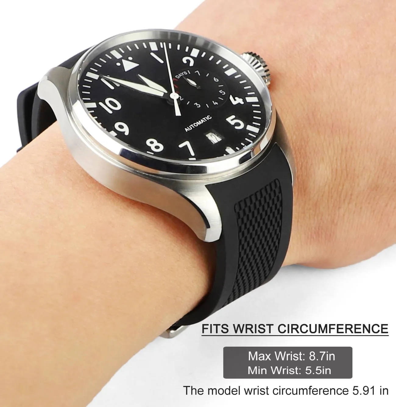 22mm Curved End Rubber Watch Band for IWC Big Pilot Watches Chronograph Watch Pilot Watch Series 46MM Soft Watch Strap Watchband