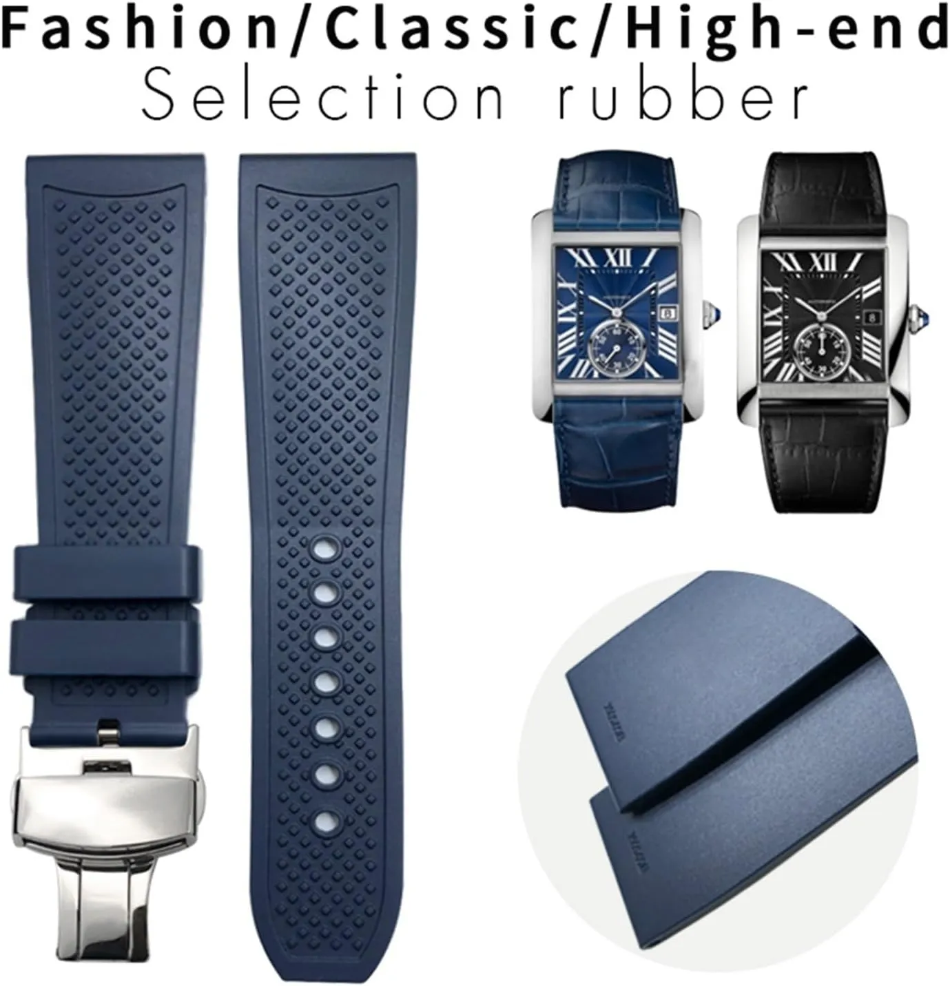 23.5mm Rubber Watchbands For CALIBRE DE CARTIER TANK SOLO SANTOS DE Waterproof Silicone Watch Strap