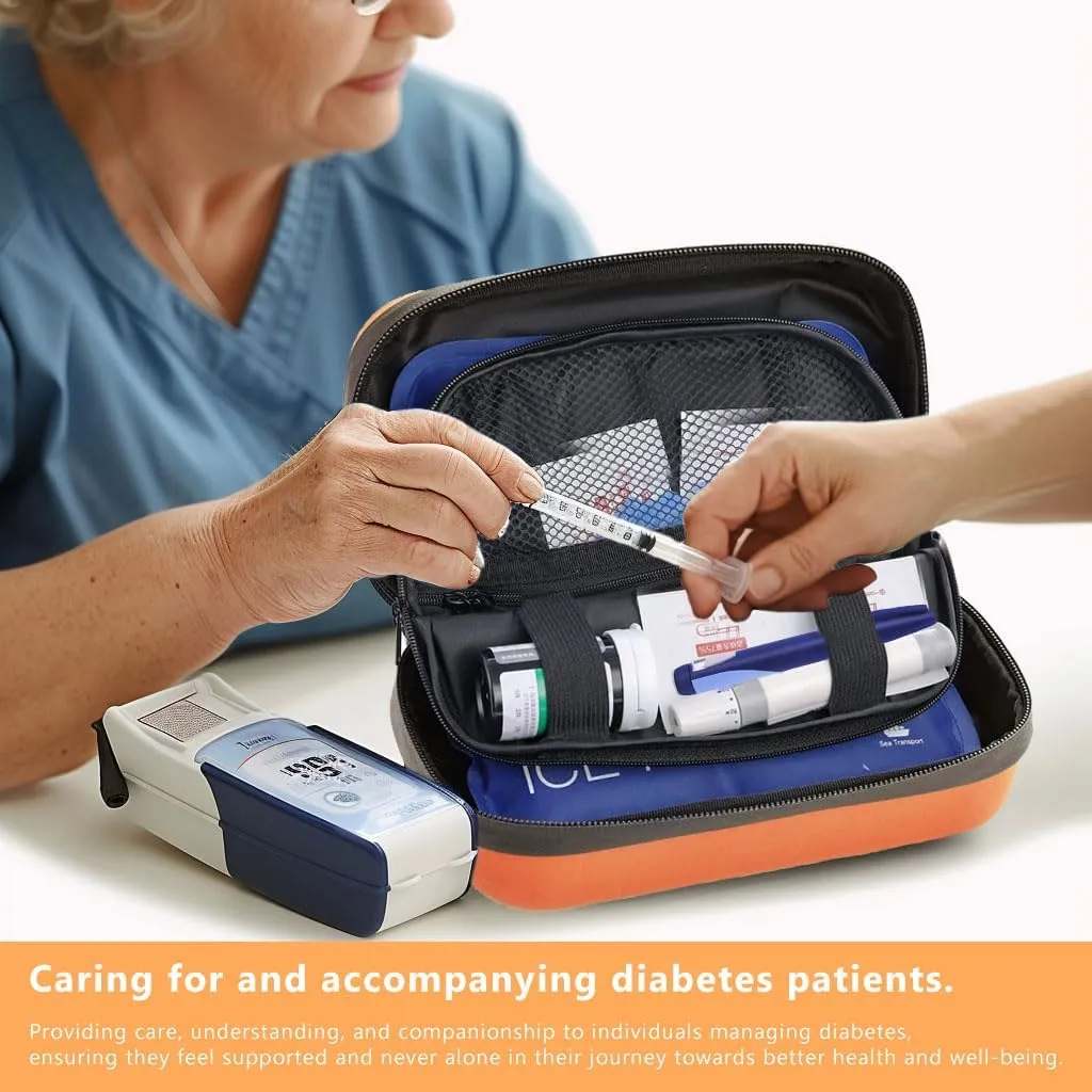 24-Hour Insulin Cooler Travel Case TSA Approved Medication Diabetic Cooler for Daily Life Trip with Thermometer Temperature Display Refrigerated Medicine Organizer Bag Includes 2 Ice Packs(Orange)