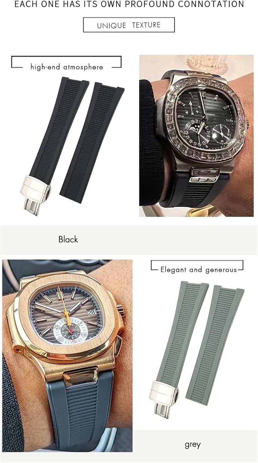 25mm Notch Shape Rubber Silicone Watch Strap Waterproof Watch Bands For PATEK PHILIPPE Nautilus Men Bracelet