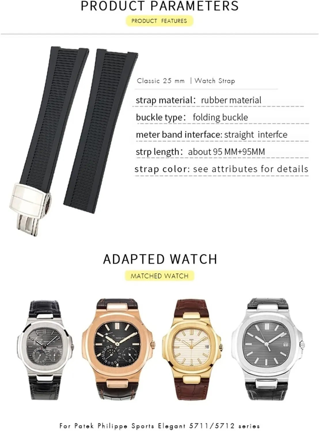 25mm Notch Shape Rubber Silicone Watch Strap Waterproof Watch Bands For PATEK PHILIPPE Nautilus Men Bracelet