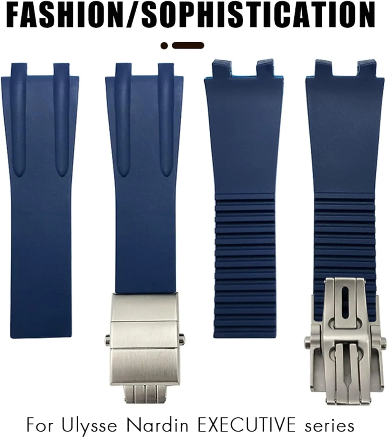 26mm Rubber Steel Folding Buckle Watch Band Fit for Ulysse Nardin Blue Black Brown Sport Waterproof Strap accessories