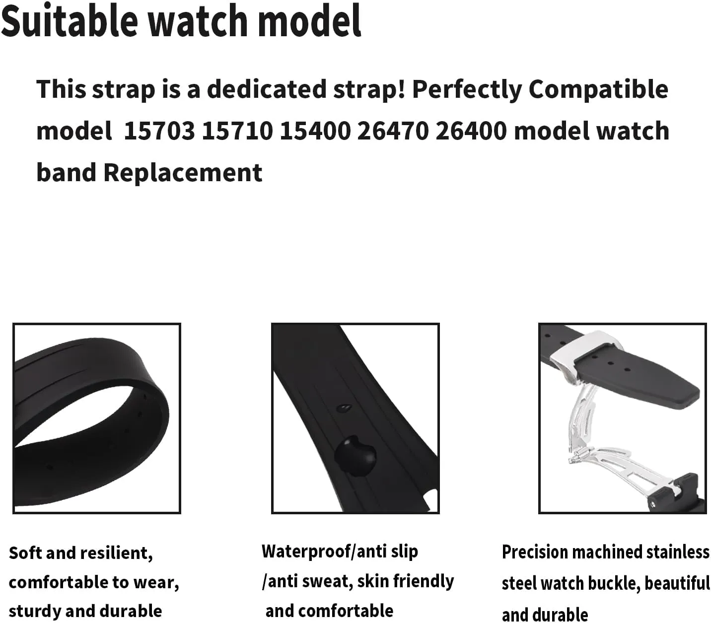 26mm Rubber Watch Band replacement for Audemars Piguet Royal Oak Offshore AP 15703 15710 15400 26470 26400 Silicone Strap Wirstband accessories for Men and Women