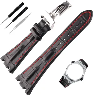 28mm Leather Watch Band Compatible for Audemars Piguet AP Royal Oak Offshore 15703 15710 15400 26470 26400 28 mm Silicone Strap Wirstband accessories replacement for Men and Women