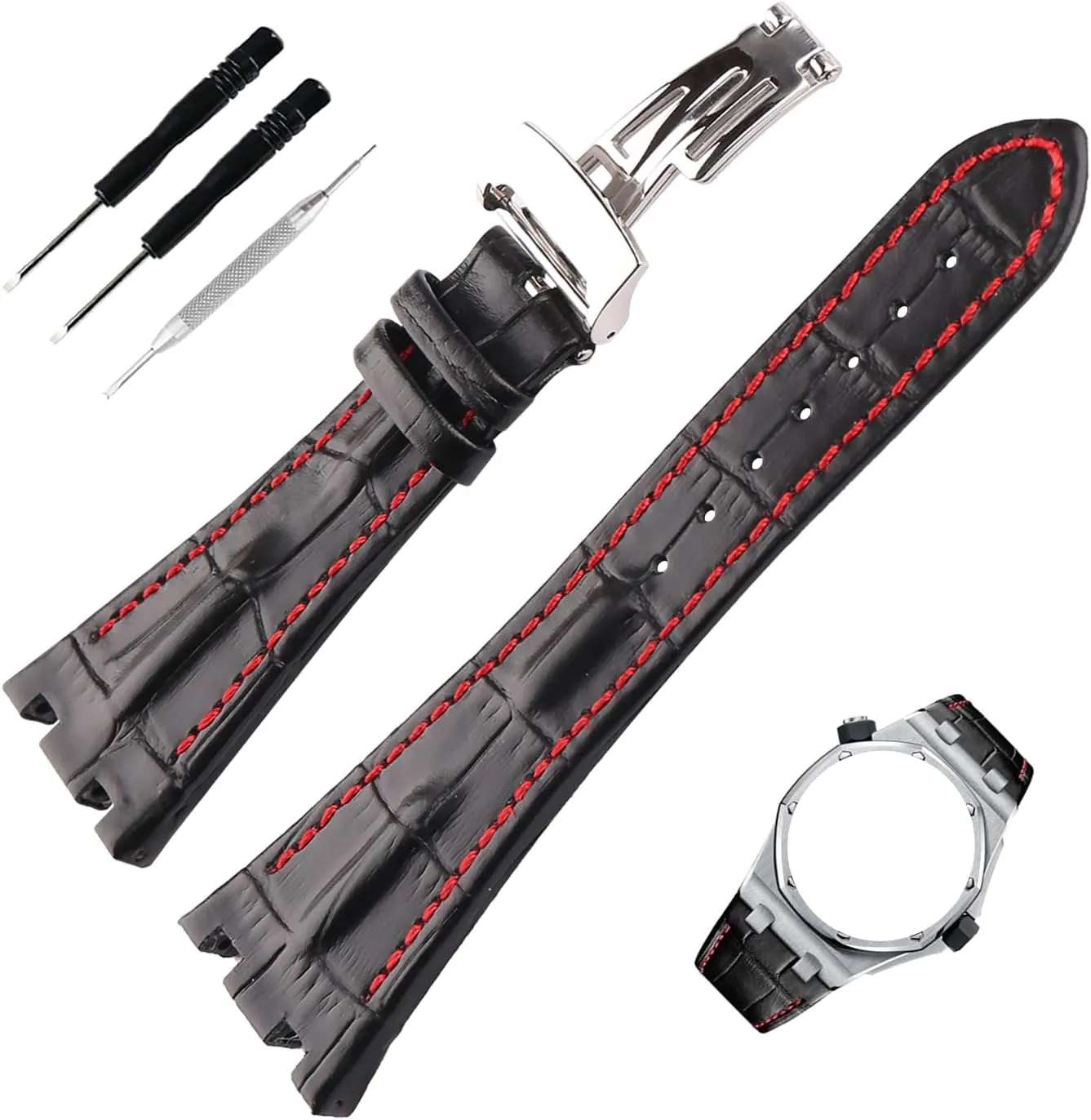 28mm Leather Watch Band Compatible for Audemars Piguet AP Royal Oak Offshore 15703 15710 15400 26470 26400 28 mm Silicone Strap Wirstband accessories replacement for Men and Women