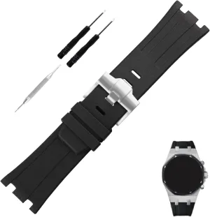 28mm Rubber Watch Band replacement for Audemars Piguet AP Royal Oak Offshore 15703 15710 15400 26470 26400 28 mm Silicone Strap Wirstband accessories with Buckle for Men and Women