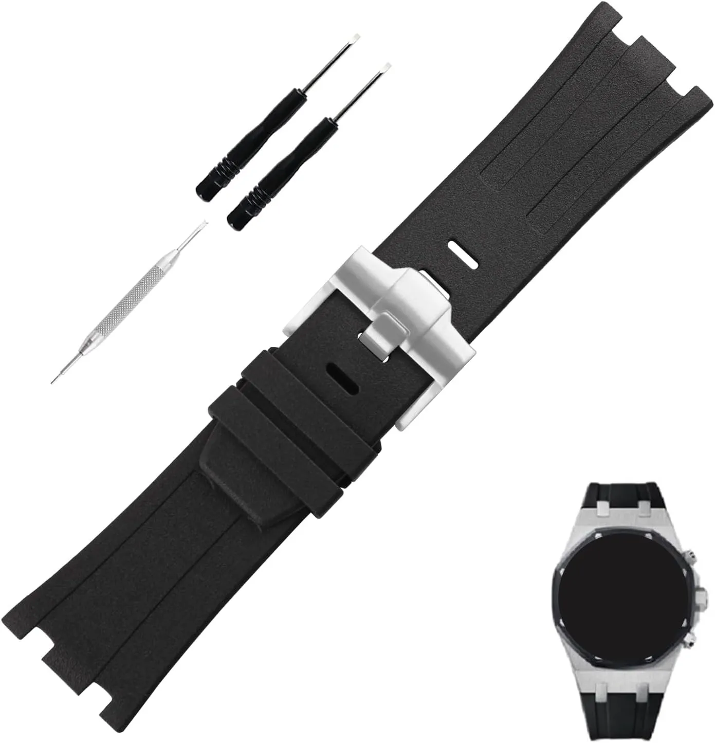 28mm Rubber Watch Band replacement for Audemars Piguet AP Royal Oak Offshore 15703 15710 15400 26470 26400 28 mm Silicone Strap Wirstband accessories with Buckle for Men and Women