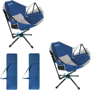 2PCS 360 Degrees Swing Camping Chair, Portable Rocking Camping Chair with Swivel and Reclining Design, Supports 300lbs, Ideal for Camp, Travel and Beach (Blue Gray)