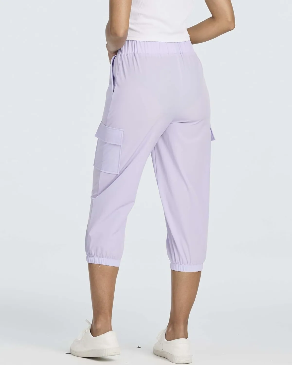 3 Pack:Women's Woven Cargo Capri Jogger Pants Tactical Hiking 5 Pockets Water Resistant Quick Dry Active Pockets Drawstring