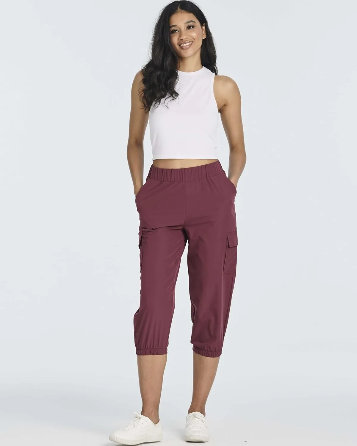 3 Pack:Women's Woven Cargo Capri Jogger Pants Tactical Hiking 5 Pockets Water Resistant Quick Dry Active Pockets Drawstring