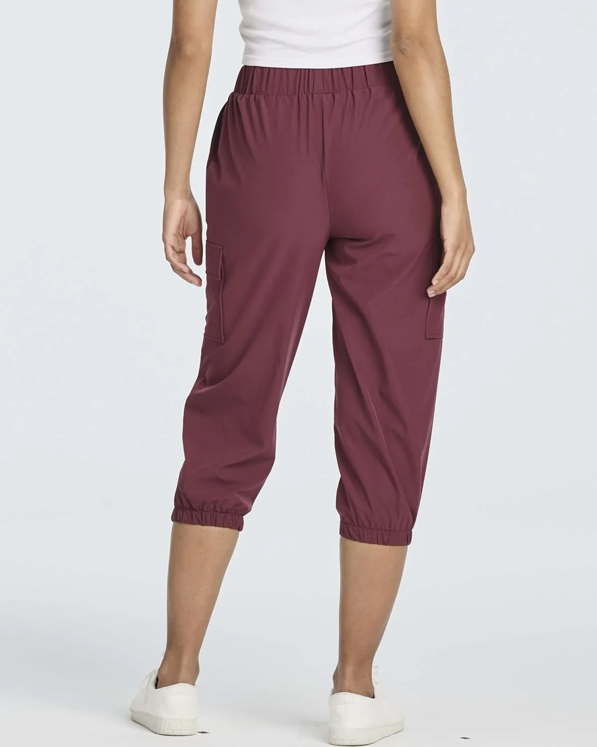 3 Pack:Women's Woven Cargo Capri Jogger Pants Tactical Hiking 5 Pockets Water Resistant Quick Dry Active Pockets Drawstring