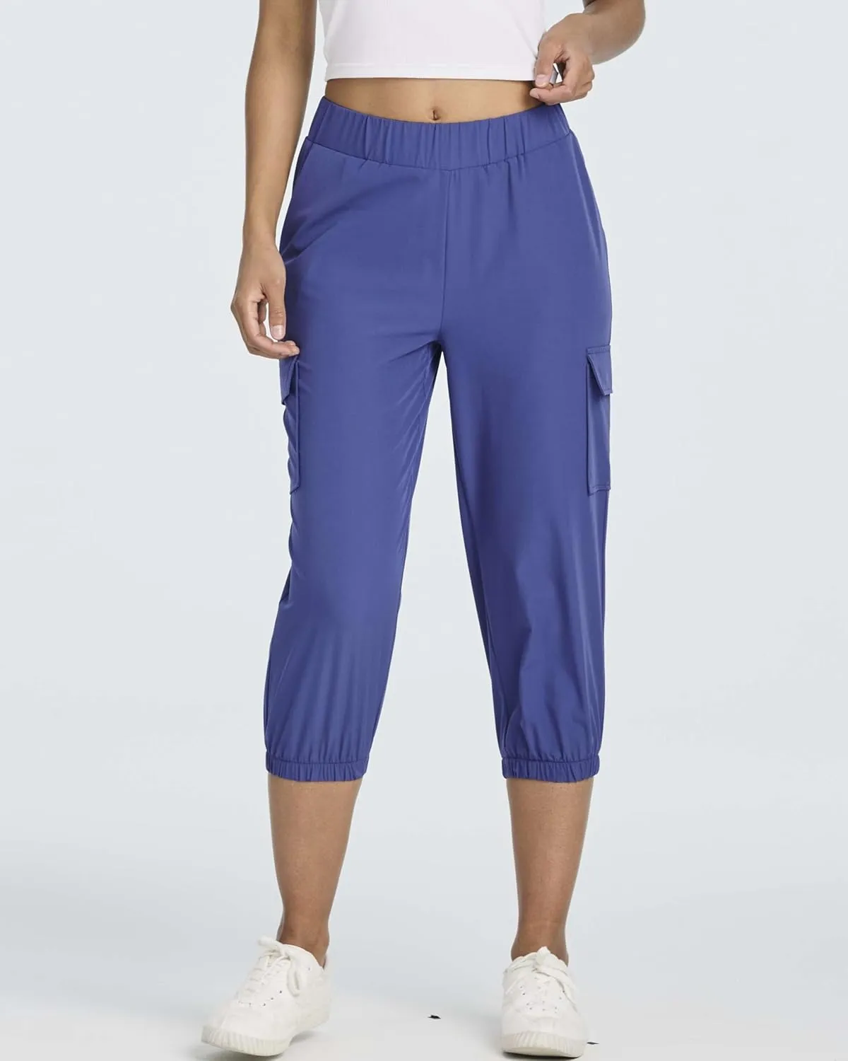 3 Pack:Women's Woven Cargo Capri Jogger Pants Tactical Hiking 5 Pockets Water Resistant Quick Dry Active Pockets Drawstring