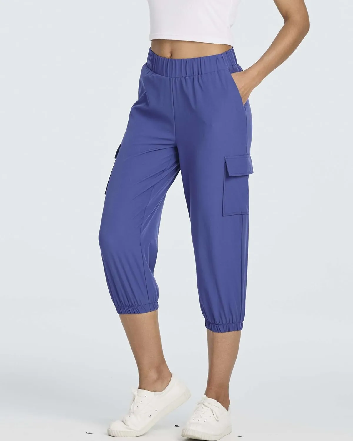 3 Pack:Women's Woven Cargo Capri Jogger Pants Tactical Hiking 5 Pockets Water Resistant Quick Dry Active Pockets Drawstring