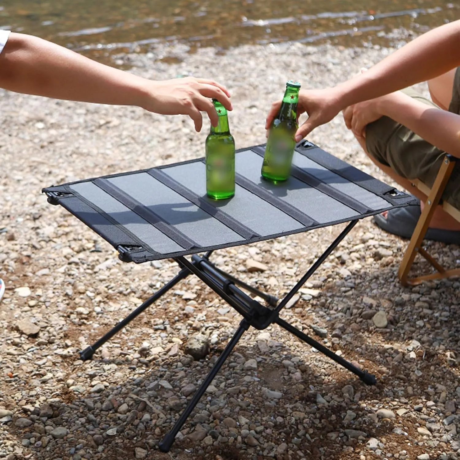3 Pcs Portable Camping Table and Chairs, Light Outdoor Folding Table Small Compact Picnic Chairs Set, Oxford Cloth, Aluminum Alloy, Easy to Assemble, Black-Black-5PCS, Army Green