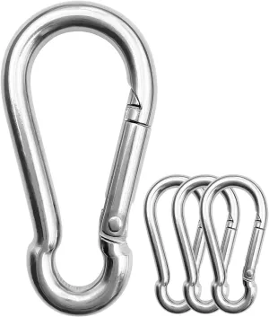 304 Stainless Steel Carabiner 2 inch, 3 inch, 4 inch, 5 Inch.Heavy Duty Carabiner Clips.Stainless Steel Spring Snap Hooks for Camping ＆ Travelling.