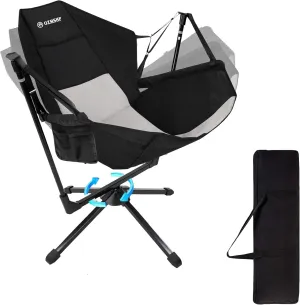 360 Degrees Swing Camping Chair, Portable Rocking Camping Chair with Swivel and Reclining Design, Supports 300lbs, Ideal for Camp, Travel and Beach (Black Gray)