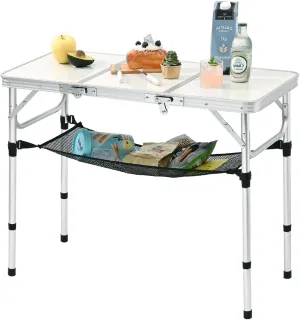 3ft Aluminum Folding Picnic Table - Lightweight & Portable Outdoor Table with Adjustable Height, Storage Net for Camping, Backyard, RV Trips
